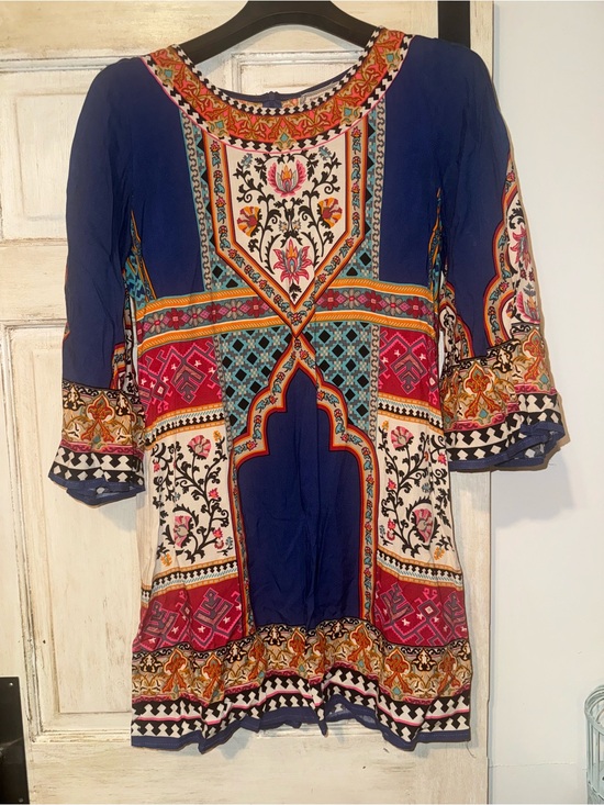 Flying Tomato Dresses & Skirts - Flying Tomato Boho Multicolor Print Dress Size L 3/4 Sleeve